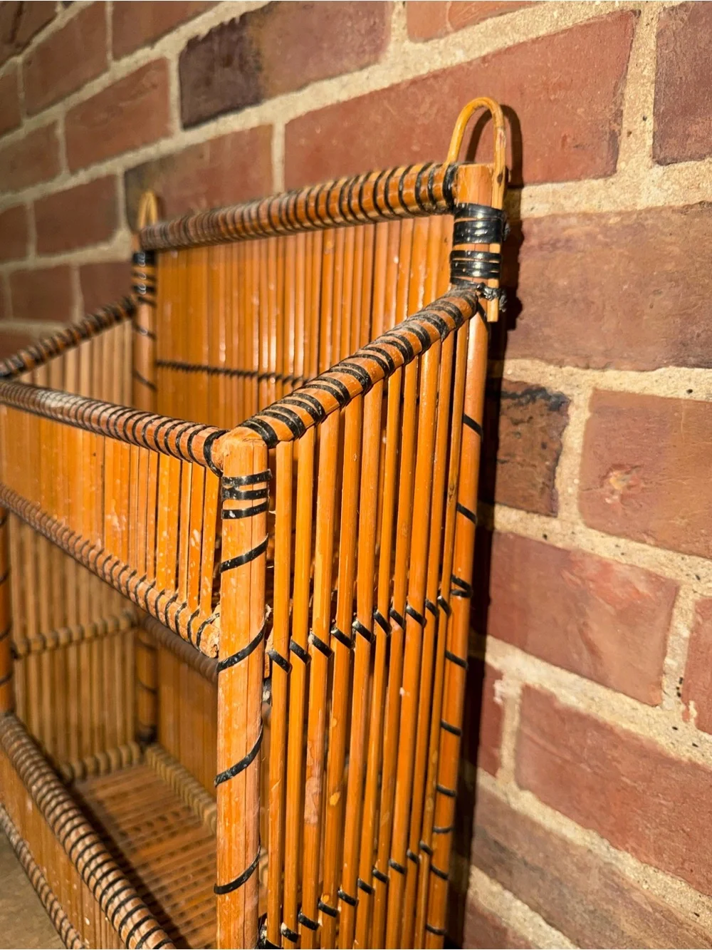 Handwoven Bamboo Spice Rack Organizer Orange Rattan Wall OrganizerThree Tier